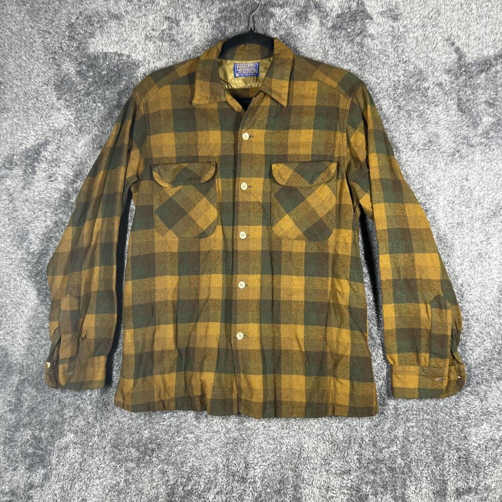 Pendleton Shirt Mens M Green Plaid Long Sleeve Vintage Board Wool Lined Flannel